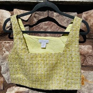 House Of Harlow Tweed Crop Top XS Margarita Lime Coquette Preppy Square Neck